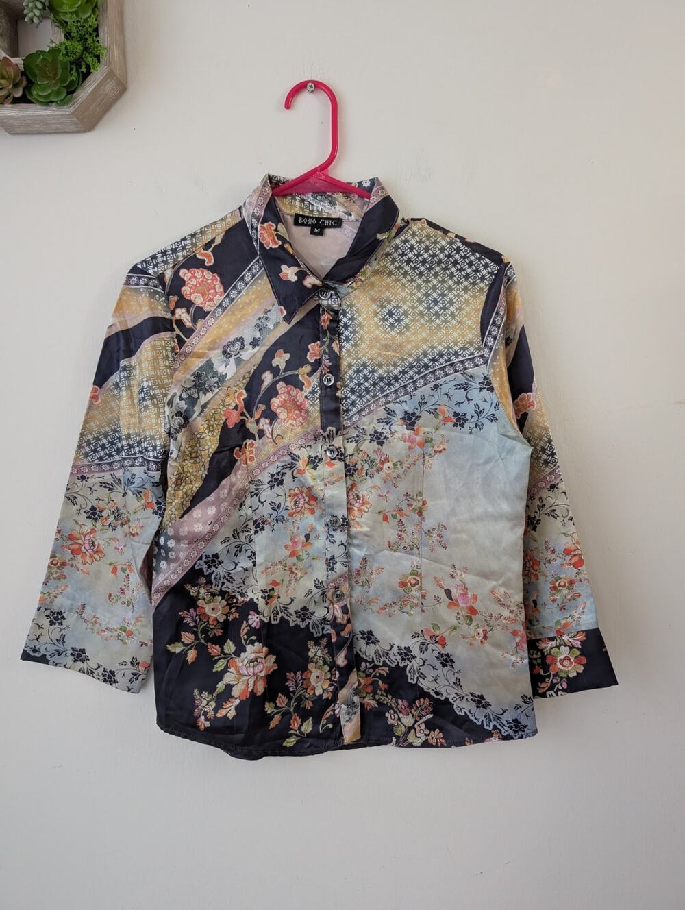 EUC Boho Chic vintage satin button down shirt